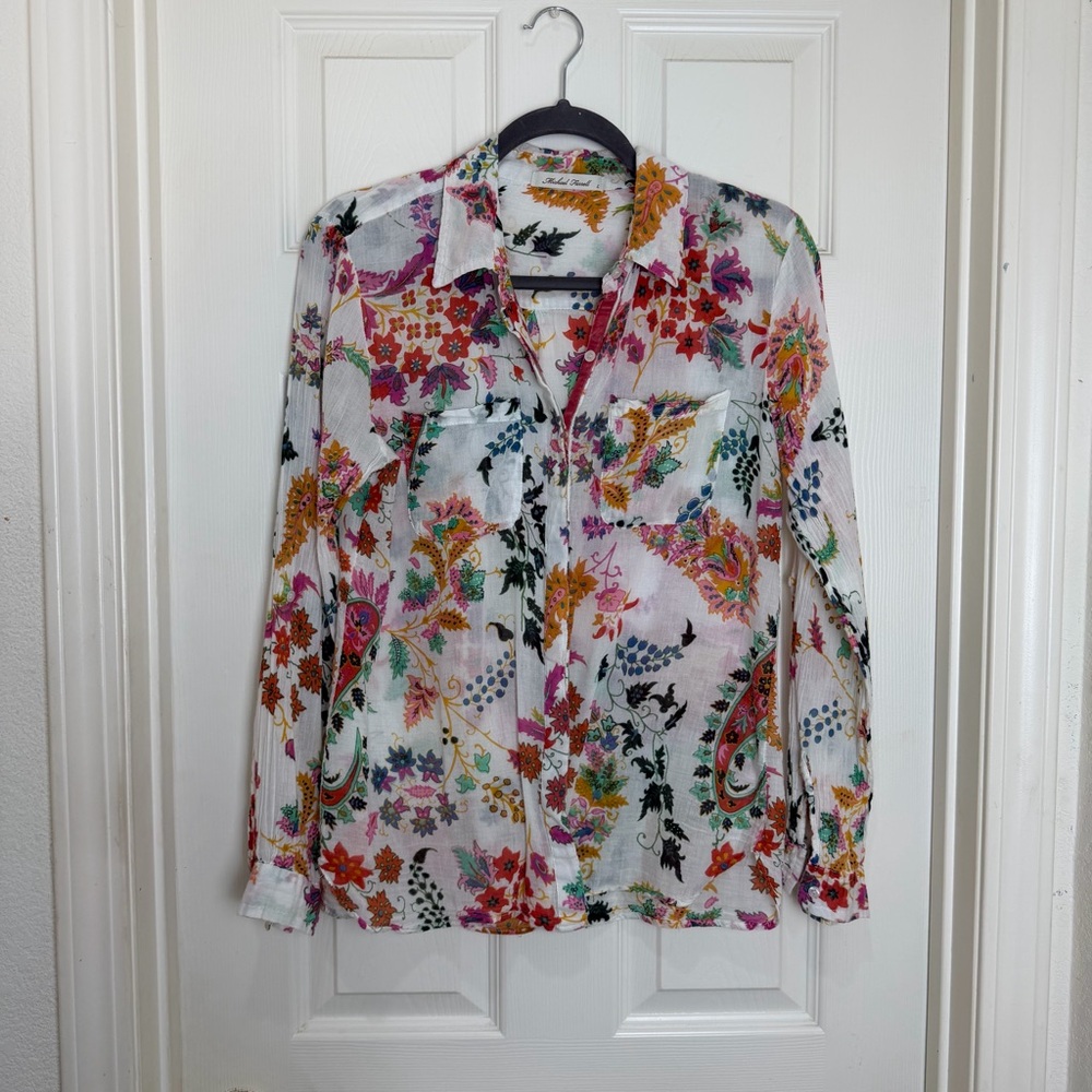 Michael Farrell Floral button up long sleeve top size L - Picture 2 of 7